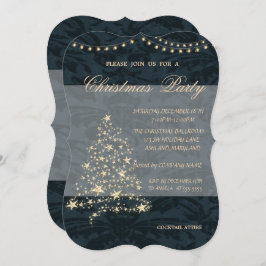 Invitación Elegante árbol de Navidad, Damask, Fiesta de Navid