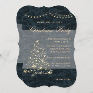 Invitación Elegante árbol de Navidad, Damask, Fiesta de Navid