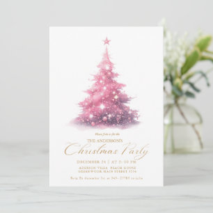 Invitación Elegante árbol de Navidad de invierno en rosa dora