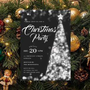 Invitación Elegante árbol de Navidad de invierno plateado par