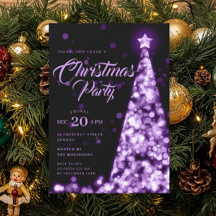 Invitación Elegante árbol de Navidad de invierno púrpura vaca