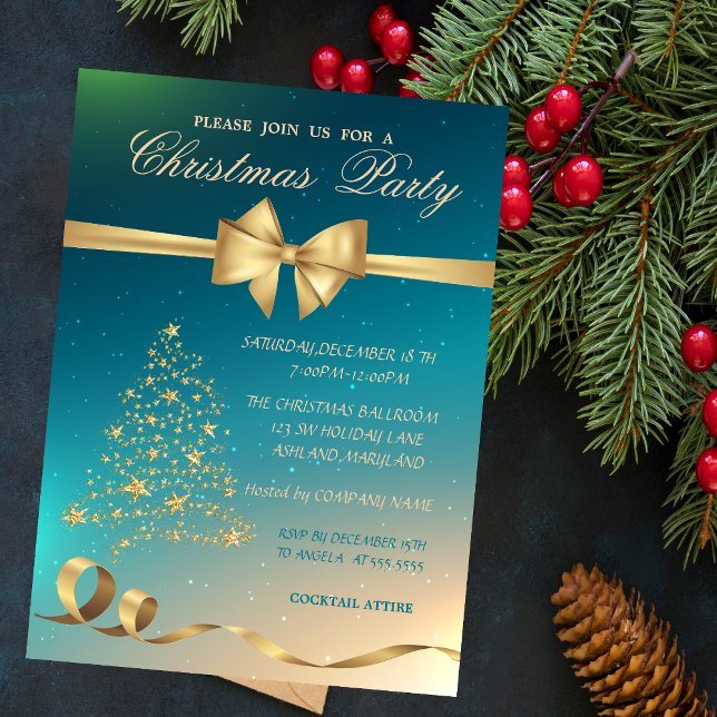 Invitación Elegante árbol de Navidad de oro ,Arco fiesta de N (Subido por el creador)