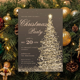 Invitación Elegante árbol de Navidad de oro de invierno Fiest