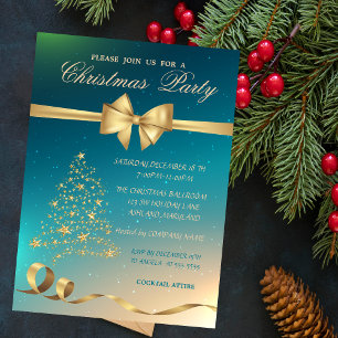 Invitación Elegante Árbol de Navidad de Oro, Fiesta de Navida