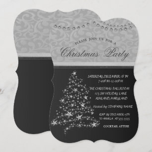 Invitación Elegante árbol de Navidad de plata, Fiesta de Navi