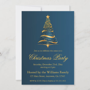 Invitación Elegante Árbol de Navidad dorada minimalista