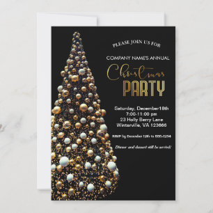 Invitación Elegante árbol de Navidad dorado