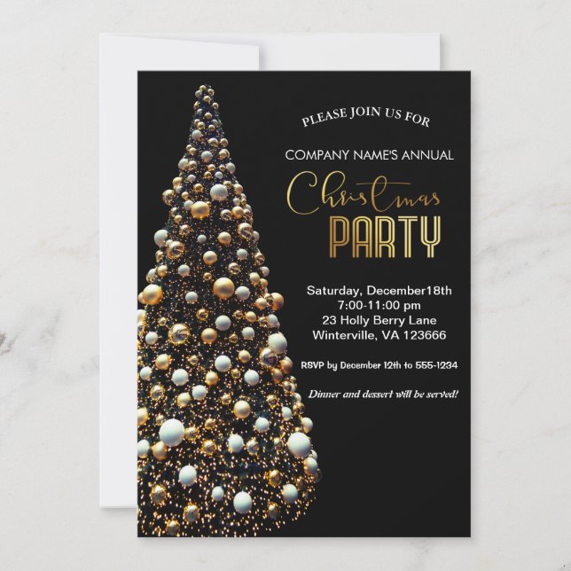 Invitación Elegante árbol de Navidad dorado (Anverso)