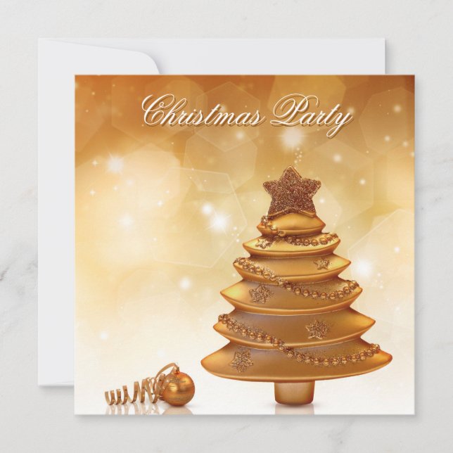 Invitación Elegante árbol de Navidad dorado (Anverso)