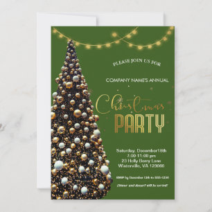 Invitación Elegante árbol de Navidad dorado, verde