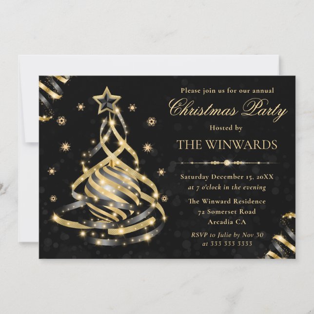 Invitación Elegante árbol de navidad espumoso dorado Bauble (Anverso)