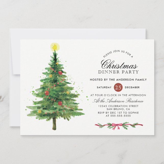Invitación Elegante árbol de Navidad | Fiesta de la cena de v (Anverso)
