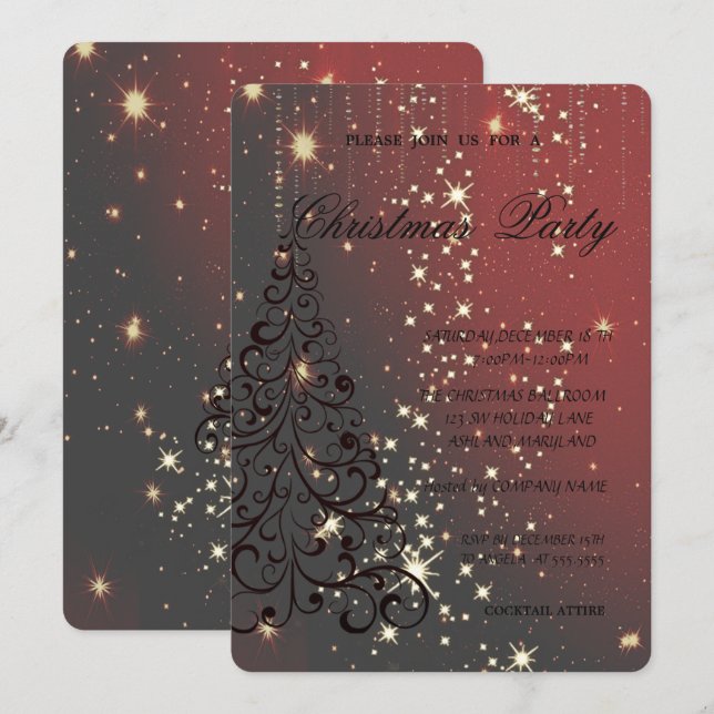 Invitación Elegante árbol de Navidad, Fiesta de Navidad (Anverso / Reverso)