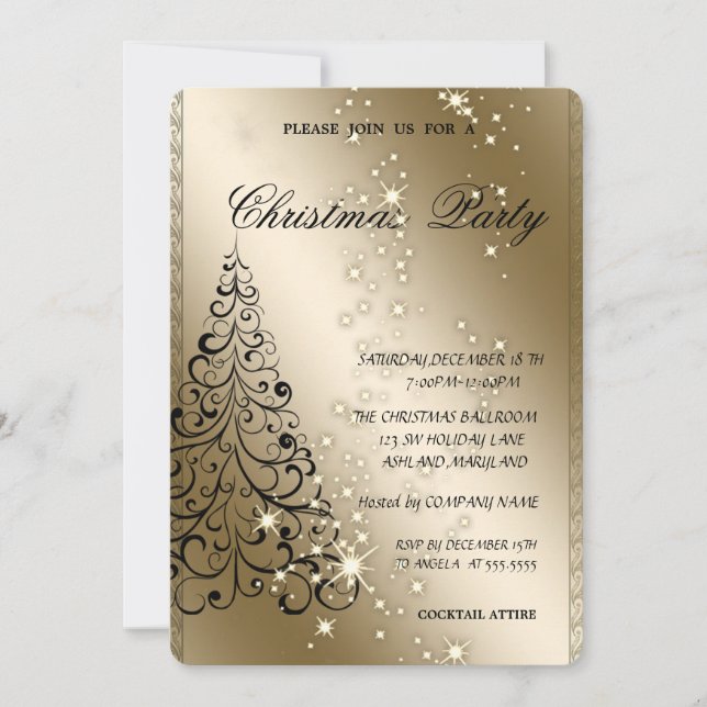 Invitación Elegante árbol de Navidad, Fiesta de Navidad (Anverso)