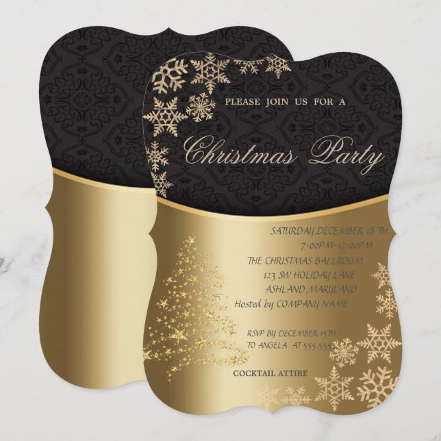 Invitación Elegante árbol de Navidad, Fiesta de Navidades cor (Anverso / Reverso)