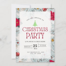 Invitación Elegante árbol de Navidad Fiesta rojo y blanco I