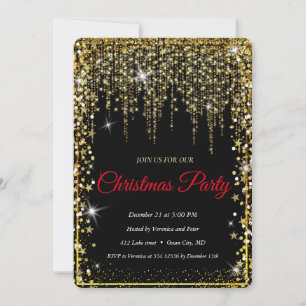 Invitación Elegante árbol de navidad negro dorado
