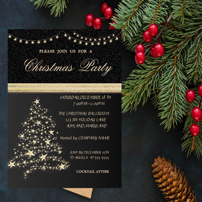 Invitación Elegante árbol de Navidad, negro, Fiesta Navidad (Subido por el creador)
