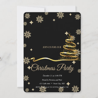 Invitación Elegante árbol de Navidad negro y dorado