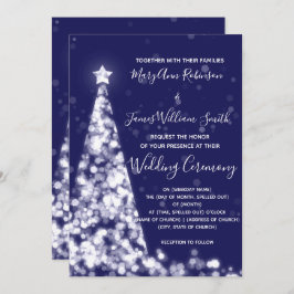 Invitación Elegante árbol de Navidad plateado y azul marino p