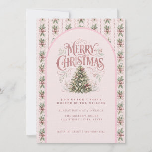 Invitación Elegante árbol de Navidad rosa