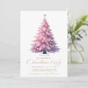 Invitación Elegante árbol de Navidad rosa de invierno