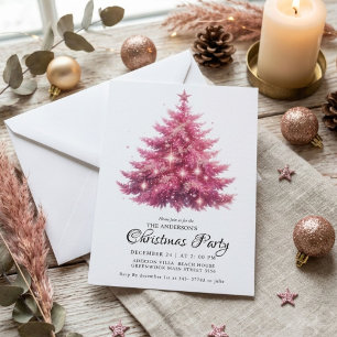 Invitación Elegante árbol de Navidad rosa de invierno