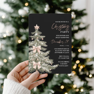 Invitación Elegante árbol de Navidad rosa y negro