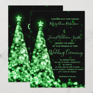 Invitación Elegante árbol de Navidad verde para boda de vacac