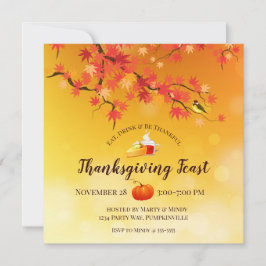 Invitación Elegante árbol de otoño del día de gracias, torta,