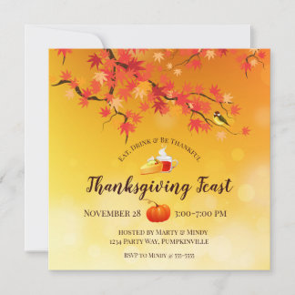 Invitación Elegante árbol de otoño del día de gracias, torta,