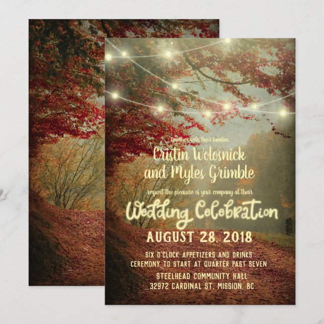 Invitación Elegante Árboles Caídos Rústico Boda de cadenas (Anverso / Reverso)