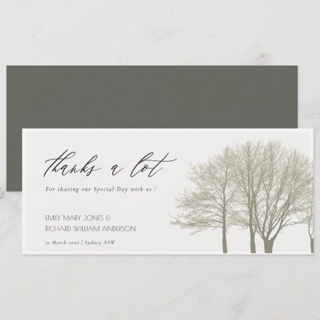 INVITACIÓN ELEGANTE ÁRBOLES DE ORO GRIS CAÍDO OTOÑO GRACIAS (Anverso / Reverso)