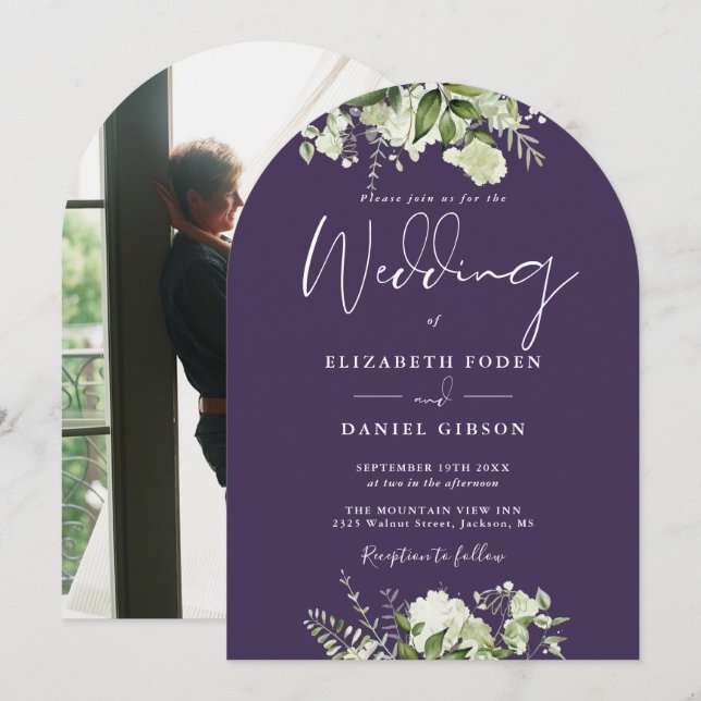 Invitación Elegante arca Boda de fotografía floral de vegetac (Anverso / Reverso)