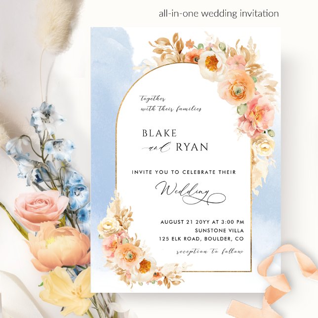 Invitación Elegante arca floral Rubor y Boda azul I (Subido por el creador)