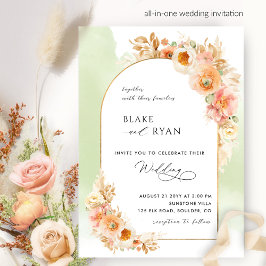 Invitación Elegante arca floral Rubor y Boda verde
