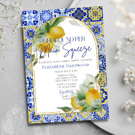 Invitación Elegante Arch Blue Tile Lemon Citrus Bridal Ducha