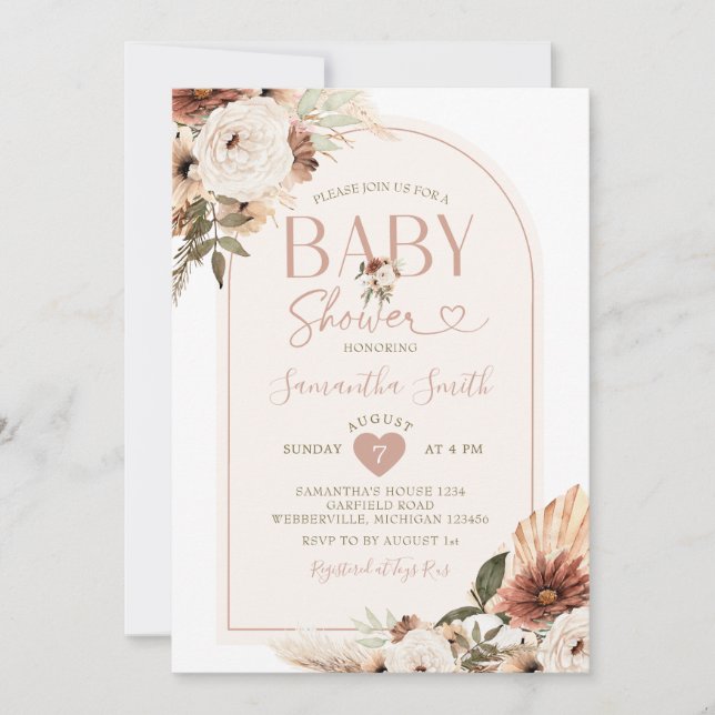 Invitación Elegante Arch Boho White Floral Baby Shower (Anverso)