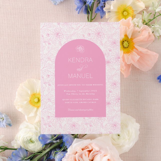 Invitación Elegante Arch Floral Toile Rubor Boda rosa (Subido por el creador)