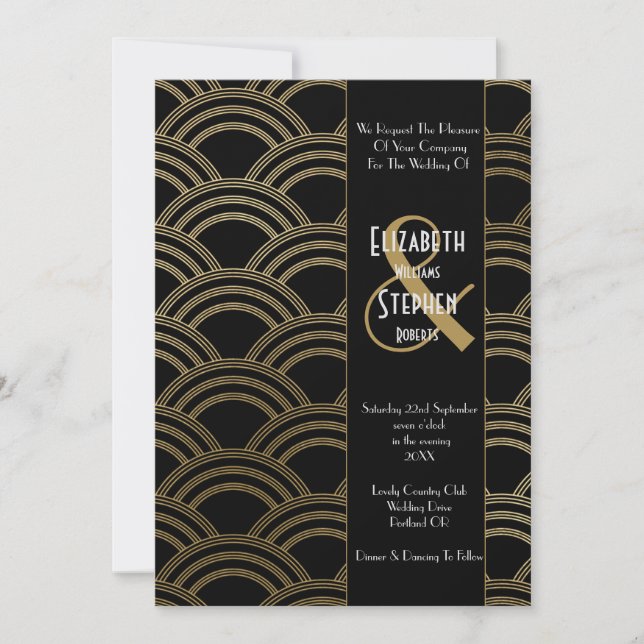 Invitación Elegante Arch Gatsby Art Deco 1920's Black & Gold (Anverso)