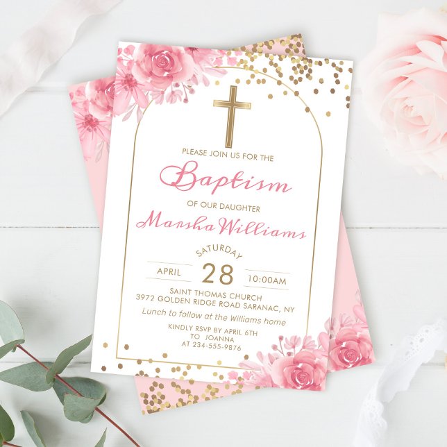 Invitación Elegante Arch Purpurina de oro Chica floral rosado (Subido por el creador)