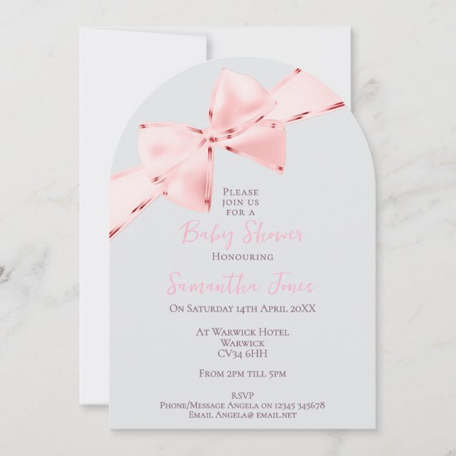 Invitación Elegante Arch Rosa Coquette Bow Chica Baby Shower (Anverso)