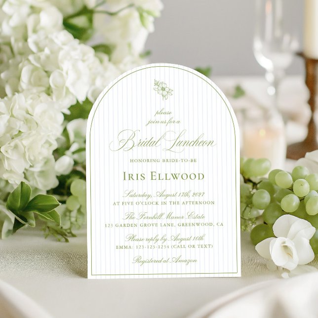 Invitación Elegante Arch Sage Green & Blue Bridal Luncheon (Elegant Arch Sage Green & Blue Bridal Luncheon Invitation)