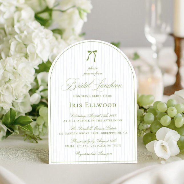 Invitación Elegante Arch Sage Green & Blue Bridal Luncheon (Elegant Arch Sage Green & Blue Bridal Luncheon Invitation)