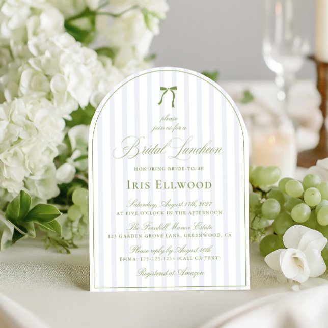 Invitación Elegante Arch Sage Green & Blue Bridal Luncheon (Elegant Arch Sage Green & Blue Bridal Luncheon Invitation)