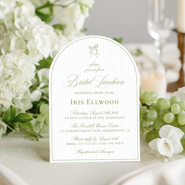 Invitación Elegante Arch Sage Green & Blue Bridal Luncheon (Elegant Arch Sage Green & Blue Bridal Luncheon Invitation)