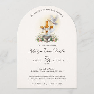 Invitación Elegante Arco Acuarela Bautismo Católico 