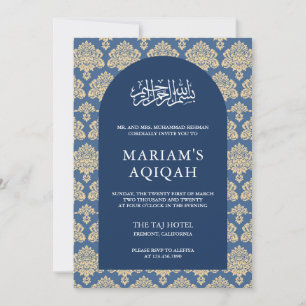 Invitación Elegante Arco árabe de Damasco Azul Aqiqah