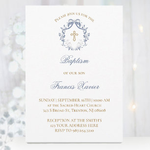 Invitación elegante arco azul Bautismo