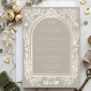 Invitación Elegante Arco Barroco Neutro Boda Marfil Beige
